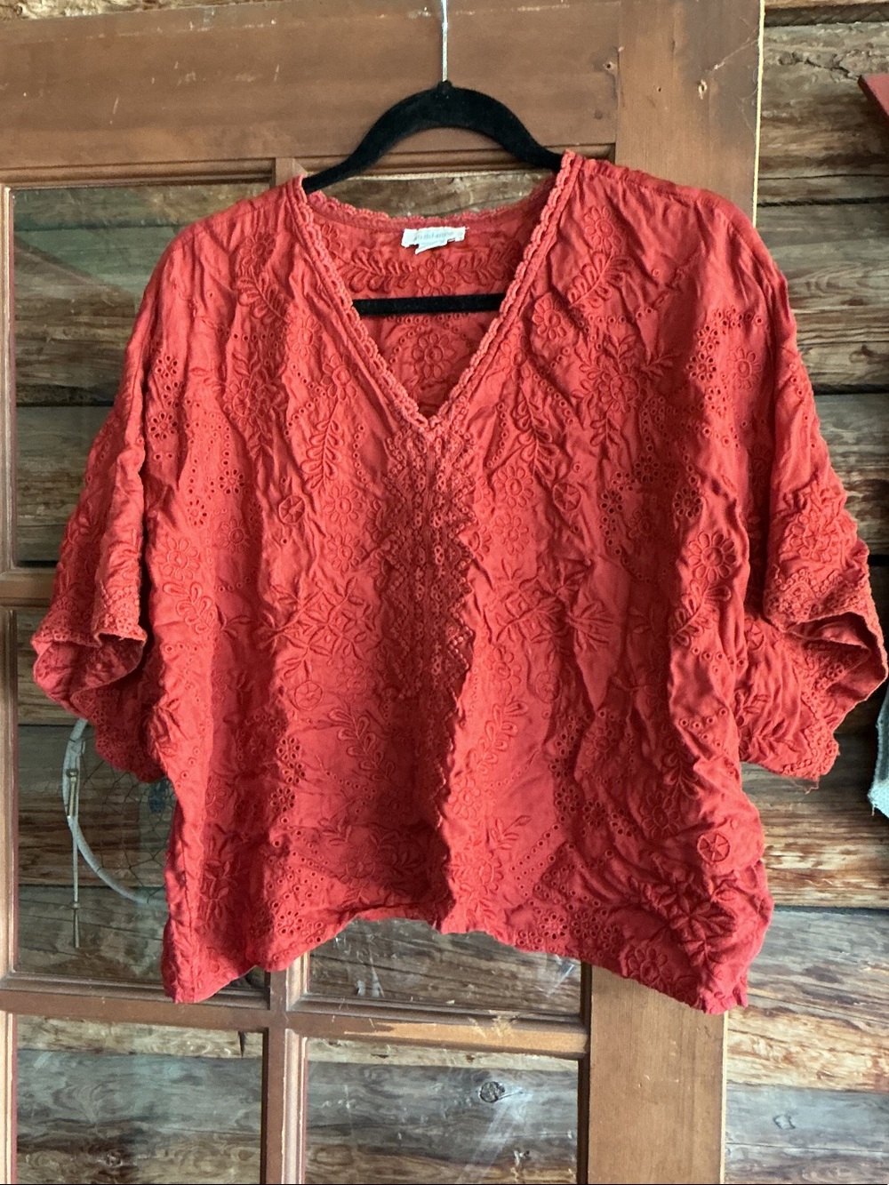 Sundance Coral Red Eyelet Embroidered Girls Dress